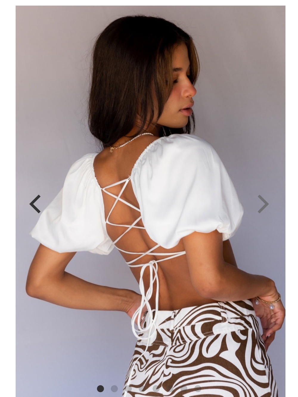 emory park White Puff-Sleeve Crop Top with Drawstring
